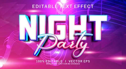 Night party 3d vector text effect with modern style design Stock Illustration
