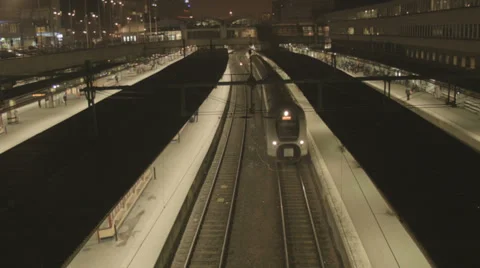 Night passenger train Stock Footage 33994536