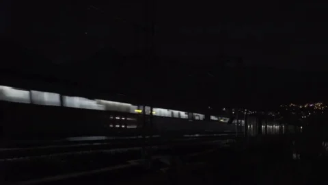 Night passenger train hight speed Stock Footage