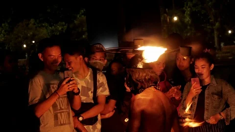 Night performance of Dayak Borneo fire show Stock Footage 111878326