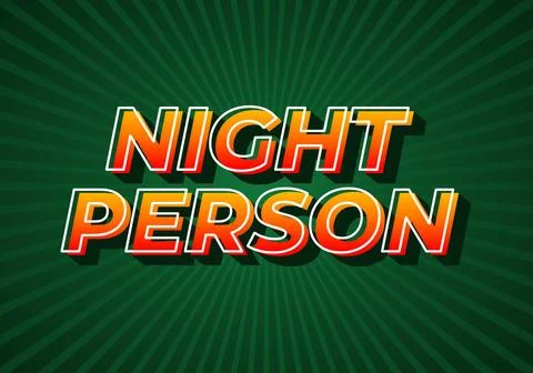 Night person. Text effect in gradient yellow red color. 3D look. dark green.. Stock Illustration