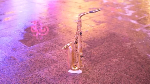 Night pink saxophone Stock Footage 85744754