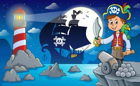 Night pirate scenery 库存插图