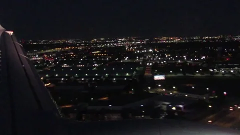 Night Plane lights wing Stock Footage 79183703