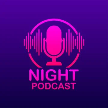 Night Podcast icon, vector symbol in flat isometric style isolated on color b Stock Illustration