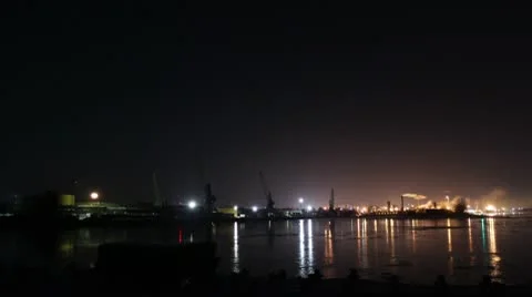 Night port timelapse with mooving moon 1080 Stock Footage 10768100