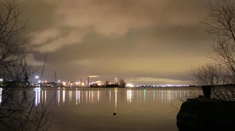Night port timelapse, wide angle 4k Stock Footage 10789500