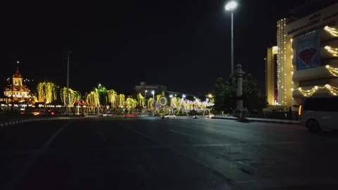 Night POV driving on Phan Fa Lilat Bridge by Queen's Gallery, Bangkok Stock Footage 248740650