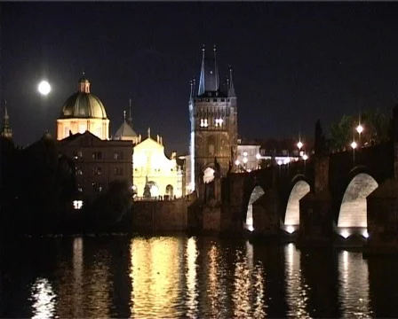 Night Prague with flowing moon Stock Footage 314795