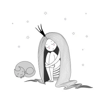 Night princess cat Stock Illustration