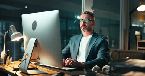 Night, programmer and typing at computer for coding, web development or project Stock Footage 301367858
