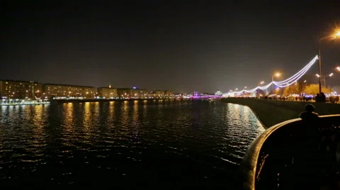 Night quay in the city Stock Footage 47240819