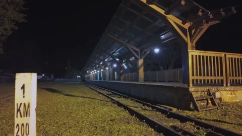 Night Railway Track and Platform at Zhaoping Station Alishan Forest Railway.. Vídeos de archivo 341527786