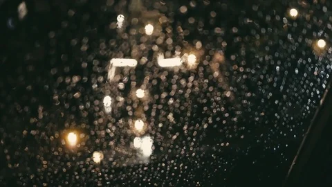 Night rain outside the window with rain drops Video stock 73900717