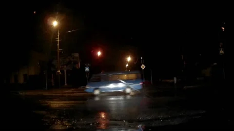 Night Rainy Road Stock Footage 52080321