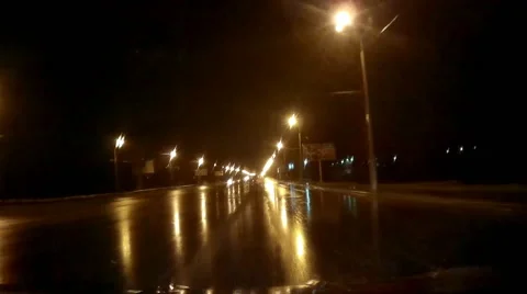 Night Rainy Road Stock Footage 55729175