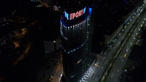Night rays on a skyscraper Stock Footage 91612192
