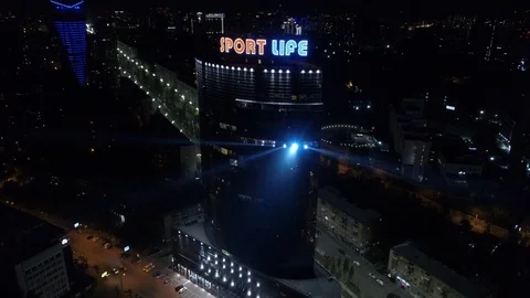 Night rays on a skyscraper Stock Footage 91612365