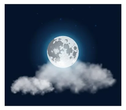 Night realistic background. Dark sky with full moon and cloud Stock Illustration