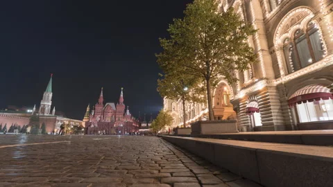 Night on Red Square in Moscow, timelapse Stockbeeldmateriaal 165149034