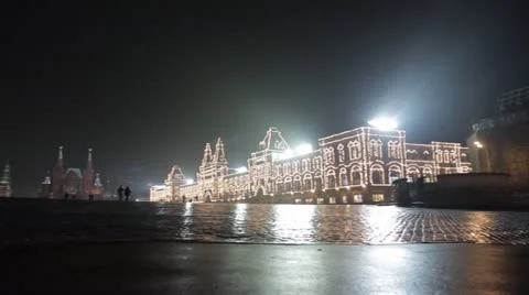 Night red square pan Stock Footage 12354223