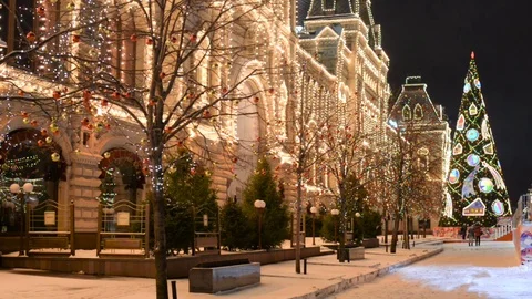 Night red square in winter Stock Footage 70529507