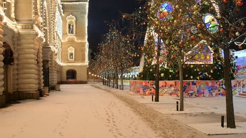 Night red square in winter Stock Footage 70531299