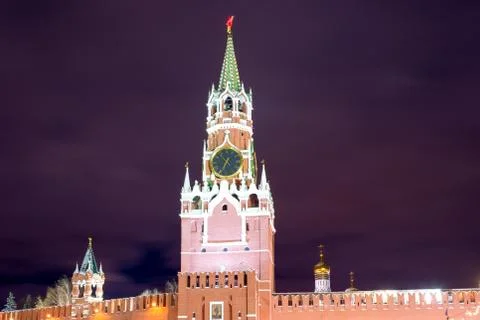 Night red square in winter Stock Photos
