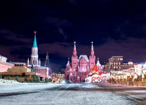 Night red square in winter Stock Photos