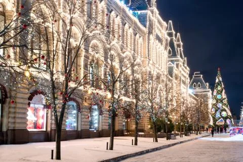 Night red square in winter Stock Photos