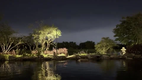 Night Reflections In A Tranquil Oriental Garden Stock Footage 336545383
