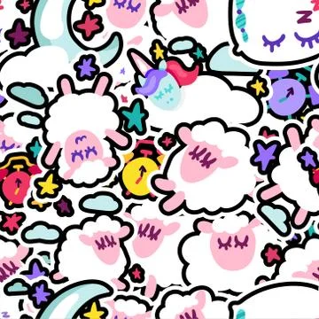 Night rest, bedtime vector seamless pattern Stock Illustration