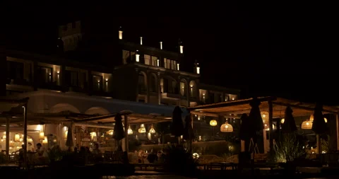 Night restaurant at summer resort. Stock Footage