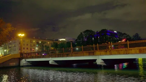 Night river, river within the city Stock Footage 315236056