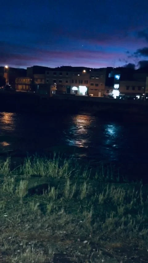 Night Riverside City Lights Reflection on Water Video stock 330542723