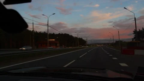 Night road from the car at sunset. Stock Footage 165176116