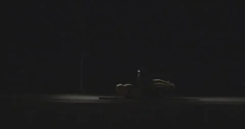 Night, road construction, road roller at work, new asphalt Stock Footage 308912490