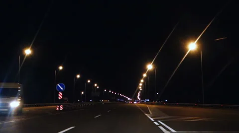 Night road ride from drivers point of view hd Stock Footage 49803364