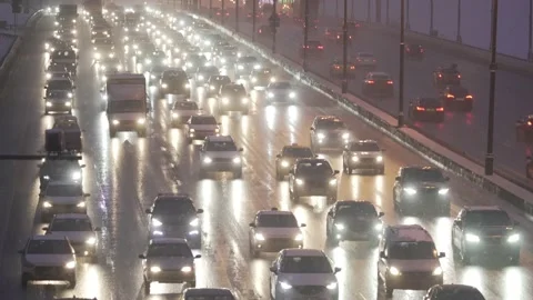 Night Road snow falling long shot Stock Footage 156568409