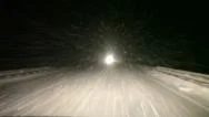 Night Road With Strong Blizzard In Moving Car Headlight, Winter, Pov Stock Footage
