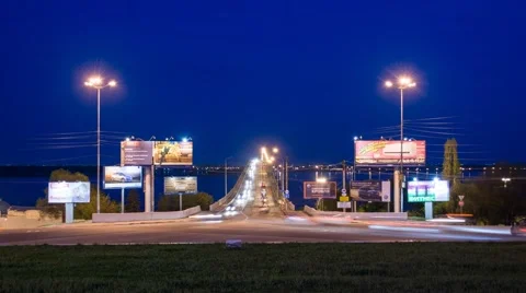 Night Road Traffic Timelapse On A Bridge Across Dnieper River In Volga, Russia Stock Footage