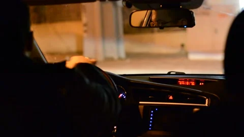 Night road. View from inside car. Natural light. Street and other cars is motion Video stock 147057342