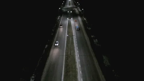 Night road view from the quadrocopter 4k format Stock-Footage 89567813