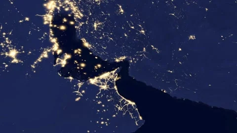 Night satellite view of Strait of Hormuz and Persian Gulf Stock-Footage 337139333