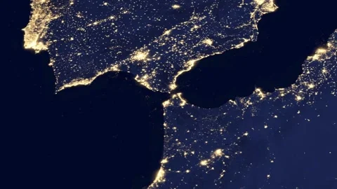 Night satellite view zoom in and out of Strait of Gibraltar Stock-Footage 337139335