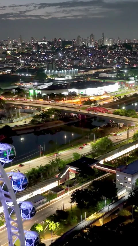 Night Scape Landmark Ferris Wheel at Downtown Sao Paulo Brazil. Vídeo Stock 324091053