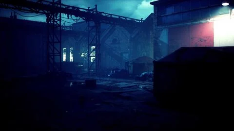 Night scene of an abandoned factory Stock Illustration