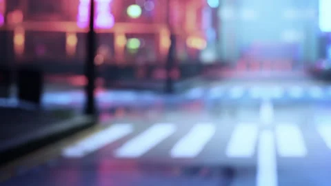 Night scene with bright lights and empty street in a city Stock Footage 344147209