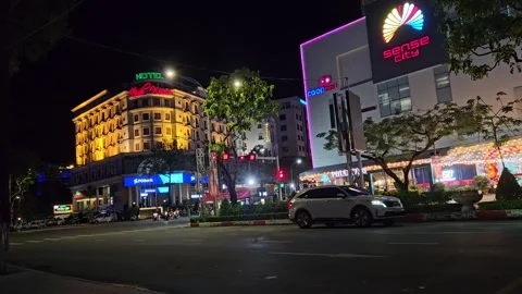 Night Scene in Can Tho City, Mekong Delta, Vietnam. Stock Footage 335134925