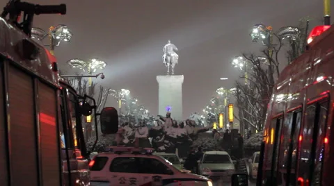 Night scene during the Chinese new year in xi'an, china Stock Footage 1075405